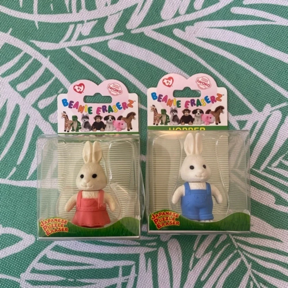 TY Beanie Baby Eraser Puzzle - HOPPER and Carrots Bunny (1.5 inch) Set of 2 New